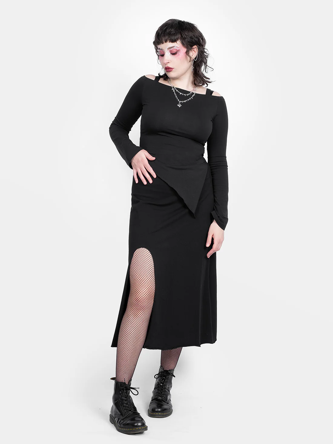 Czarna spódnica midi z wycięciem Demeter - Image 4