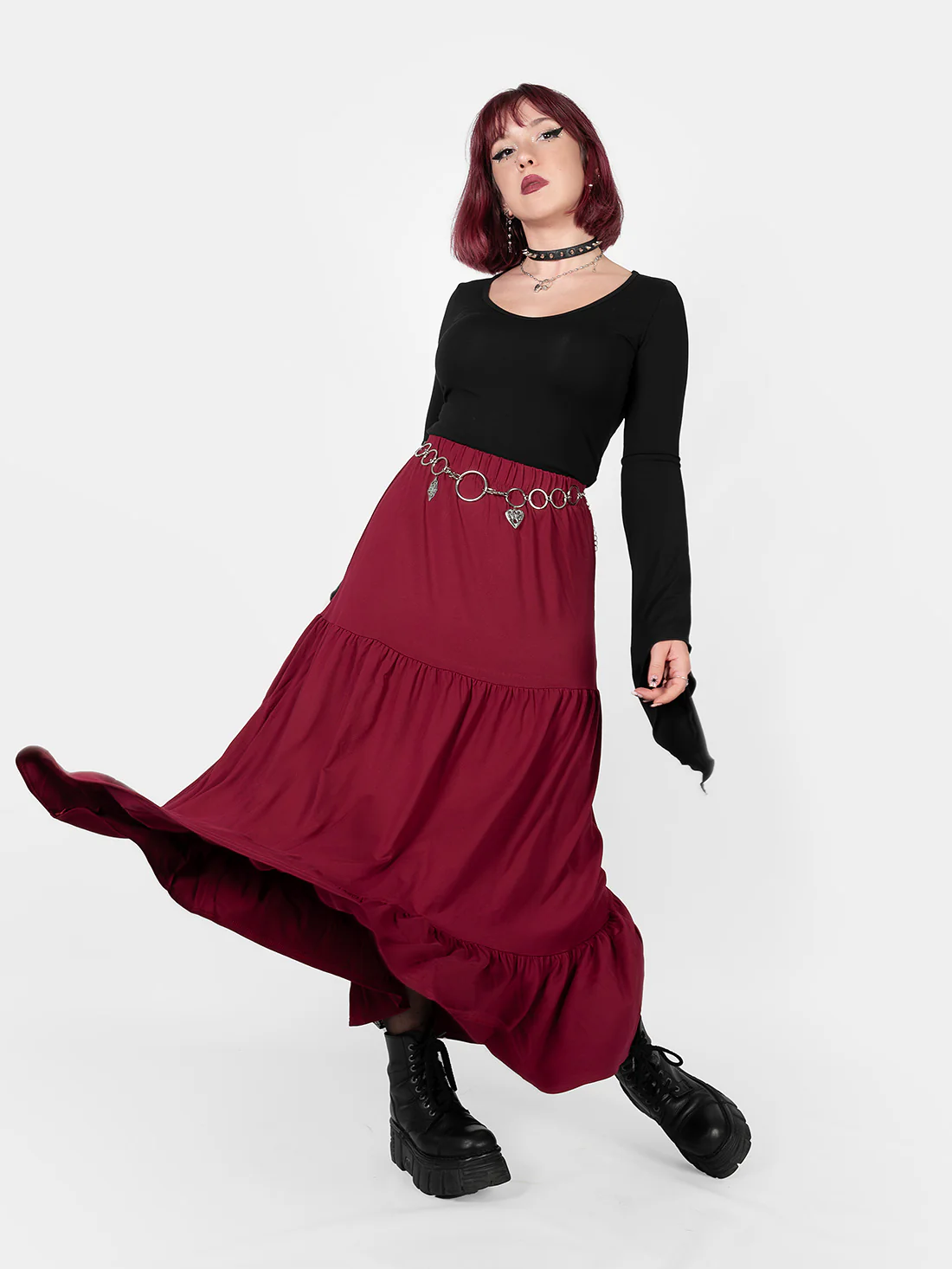 Bordowa spódnica midi z falbanami Oblivion - Image 18