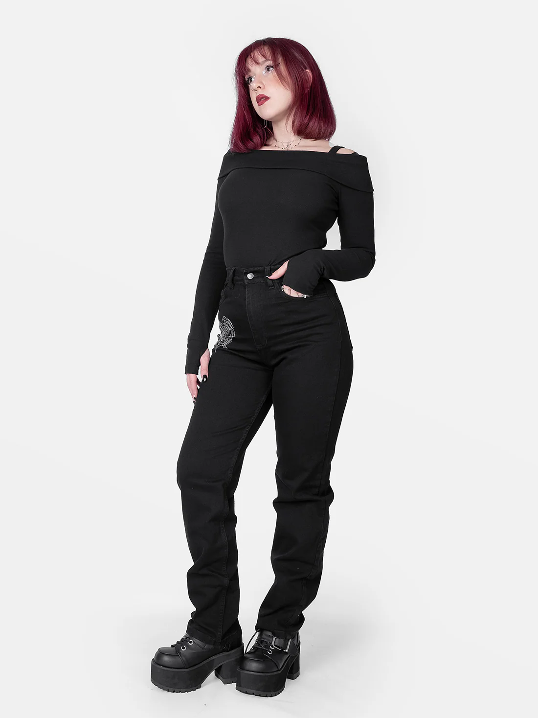 Jeansy straight leg z haftem Sinister - Image 12