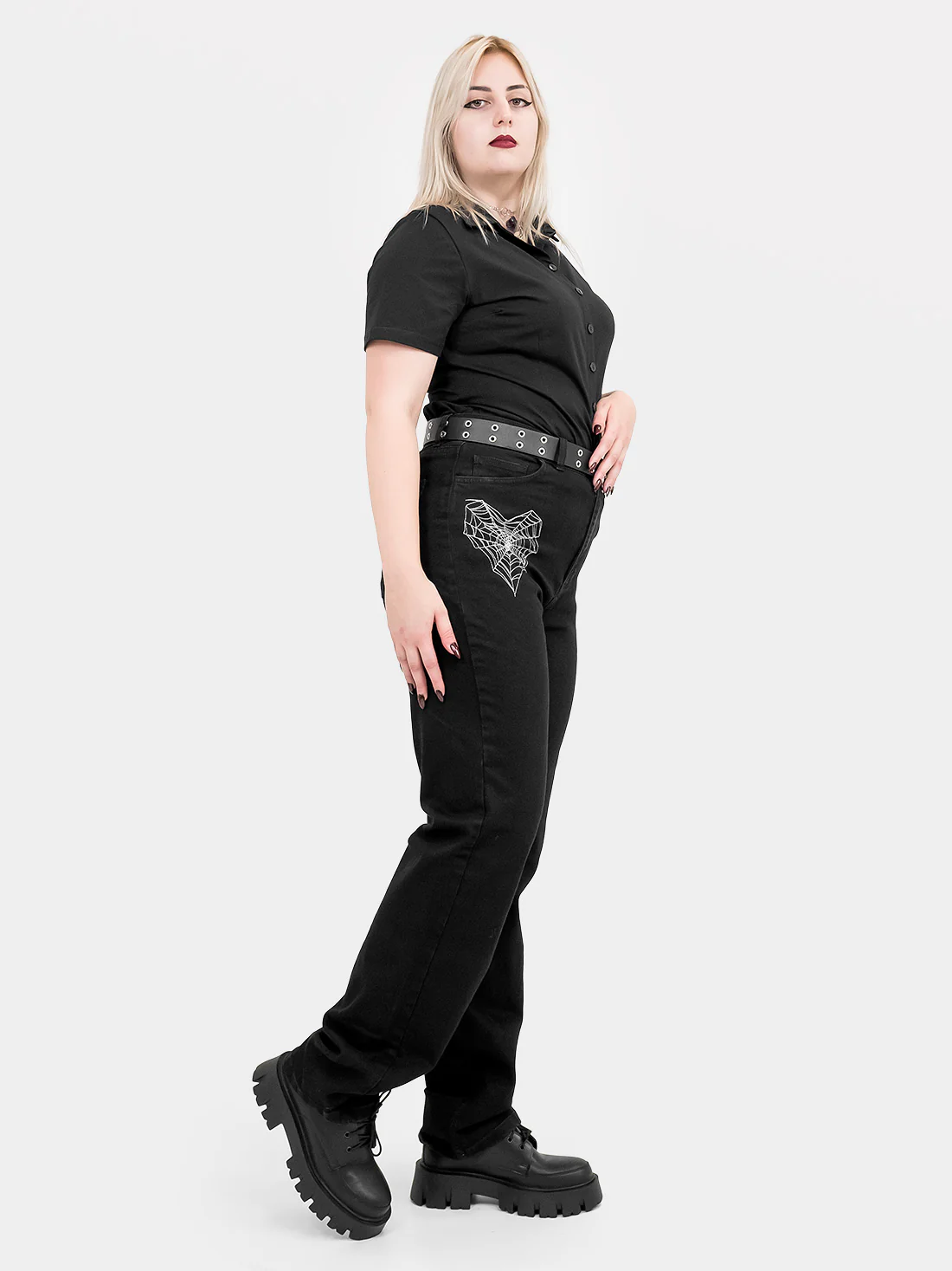 Jeansy straight leg z haftem Sinister - Image 13
