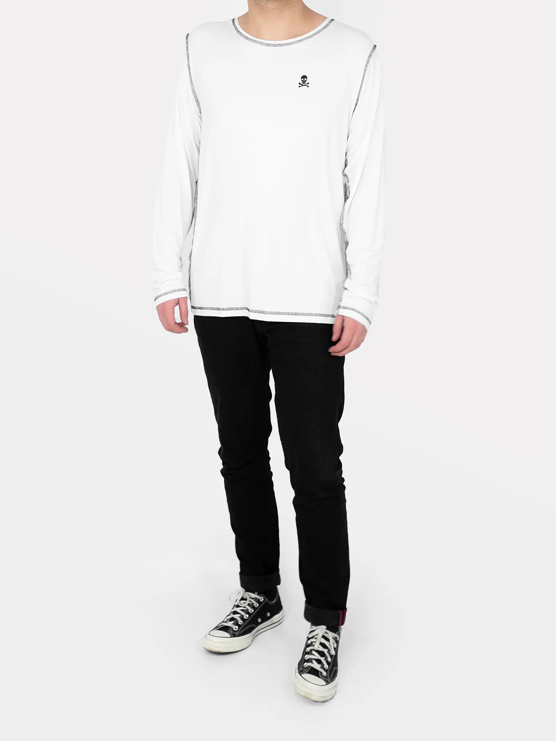 Longsleeve z haftem Skully biały - Image 11