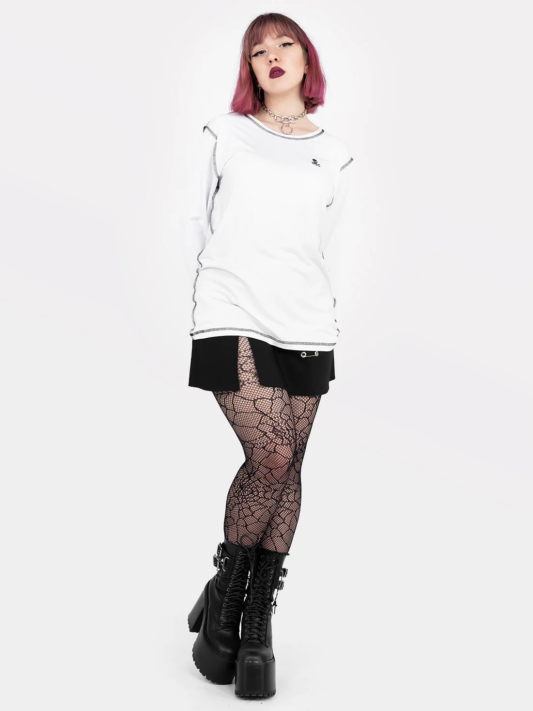 Longsleeve z haftem Skully biały - Image 7