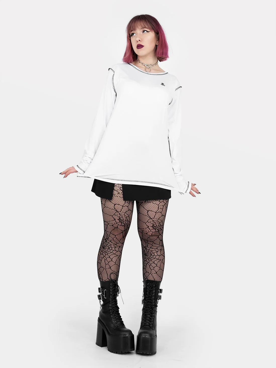 Longsleeve z haftem Skully biały - Image 8