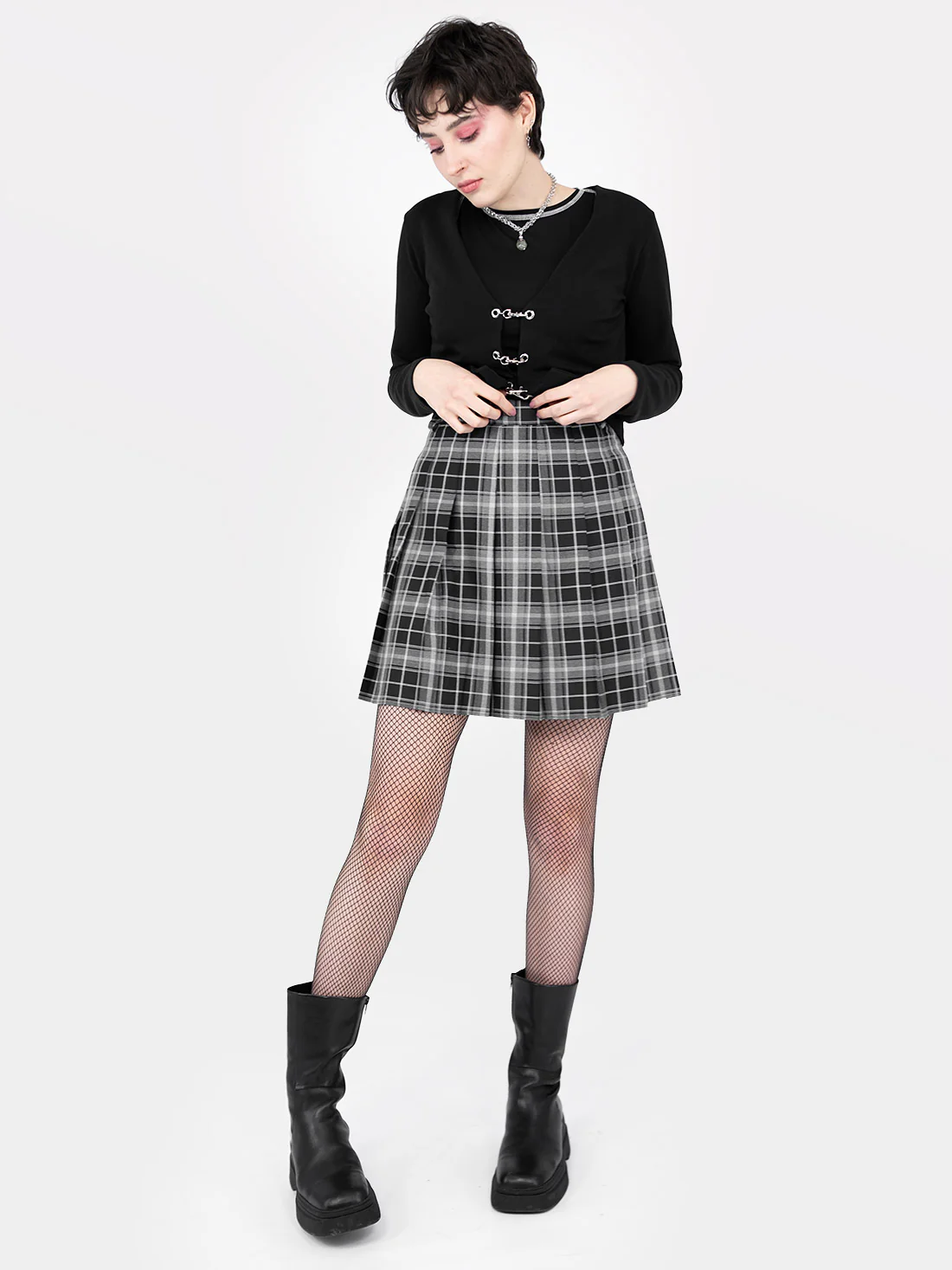 TALL Tennis skirt w ciemnoszarą kratkę - Image 5