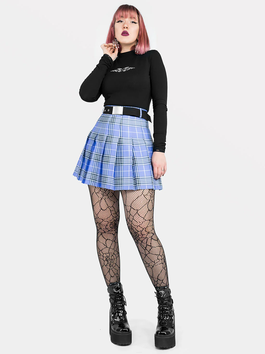 Tennis skirt w fioletową kratę ze szlufkami - Image 12