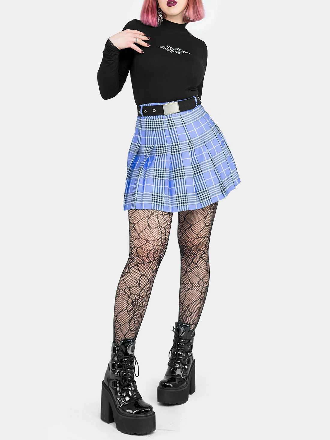 Tennis skirt w fioletową kratę ze szlufkami - Image 15