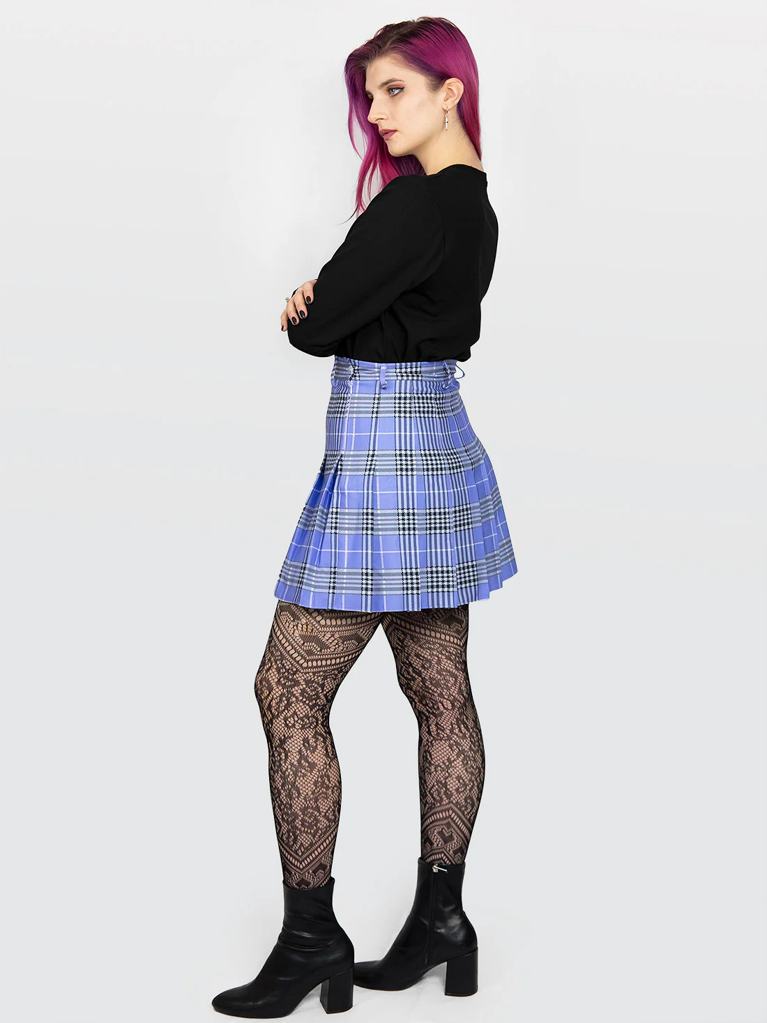 Tennis skirt w fioletową kratę ze szlufkami - Image 5
